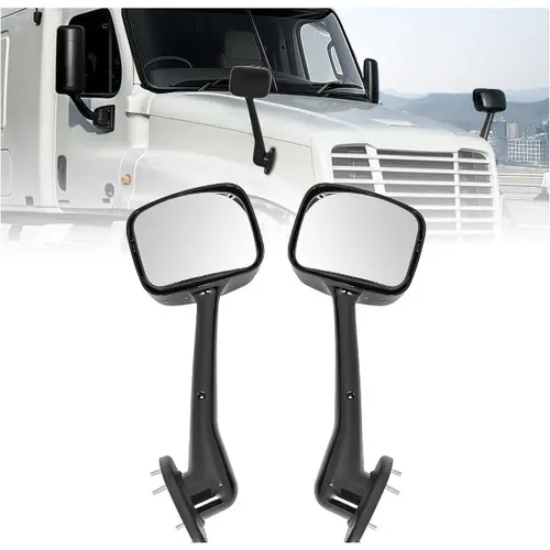 HECASA Pair Black Hood Mirror Set - Compatible with 2008-2017 Freightliner Cascadia, Manual Driver Left & Passenger Right, Cap Cover, Blind Spot, Scratch Res., Direct Install Car Accessories Replacement