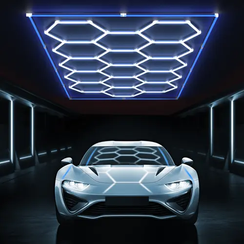 HYPERLITE 624W Hexagon Honeycomb Polycarbonate LED Garage Ceiling Lights - 62400LM Flicker-Free Daylight, AC Power, Hidden Wire Pins, DIY Install Quick Setup Plug-In for Garage, Workshop -BackToSchool