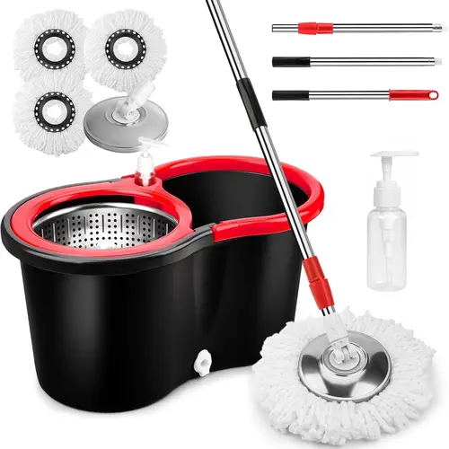 Viral Multicolor 360° Spin Mop and Bucket Set with 3 Microfiber Cleaning Mop Refills, Stainless Steel Adjustable Extended Handle, Non-Slip Design Household Items