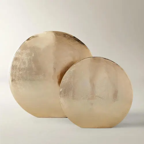 Z Gallerie Greer Aluminium Golden Disc Vase - Modern Decor, Bold Gold Shine, Round Disc Shape Suits Shelves Neatly, Living Room Centerpiece Home Decor Accessory