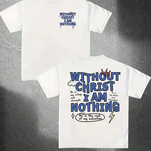 Men's Regular Fit without Christ I Am Nothing Round Neck Tee, Street Fashion Casual Short Sleeve T-shirt for Daily Wear, Menswear for All Seasons Top, Casual Style Tee, Casual Crew Neck