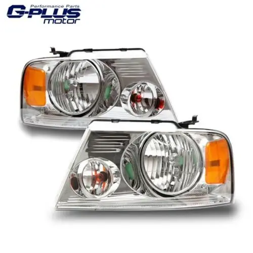 G-PLUS Automotive Replacement Headlight Assembly, Chrome Housing with Amber Reflector, Car Accessories for 2004-2008 Ford F150, Auto Parts Accessories