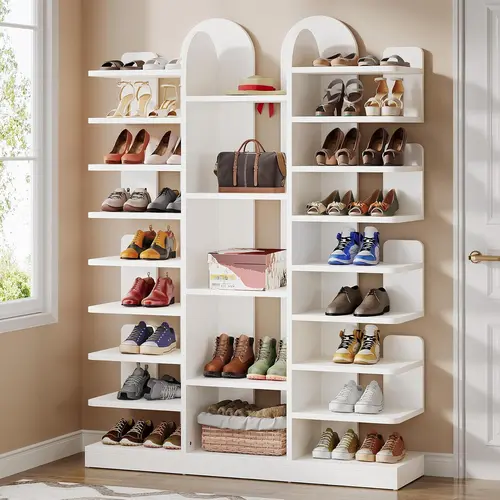LITTLE TREE 13-Tier Shoe Rack, Freestanding Tall Entryway Shoe Organizer with Open Shelves, 40 Pairs Wide Wooden Shoe Shelf Shoe Storage Cabinet for Entryway, Living Room