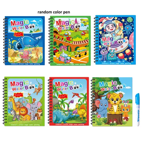 Hatwoo 6-Pack Reusable Magic Water Painting Book Craft Kit - Ocean & Animal-Themed Educational Art Toy for Kids, Beginner DIY Drawing Set with Random-Color Water Pen, Craft Ideas Gift for Kids