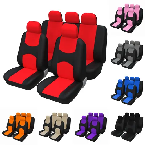 AUTOYOUTH Automotive Seat Covers - Universal 5-Seat Cloth Car Protectors, Stylish Thickened Washable, Airbag Compatible, Stain/Scratch Resistant, Wipe or Machine Wash, Fits Most Cars SUVs Vans Trucks, Gray Red Black Accessories, Seat Covers For Cars, Colo