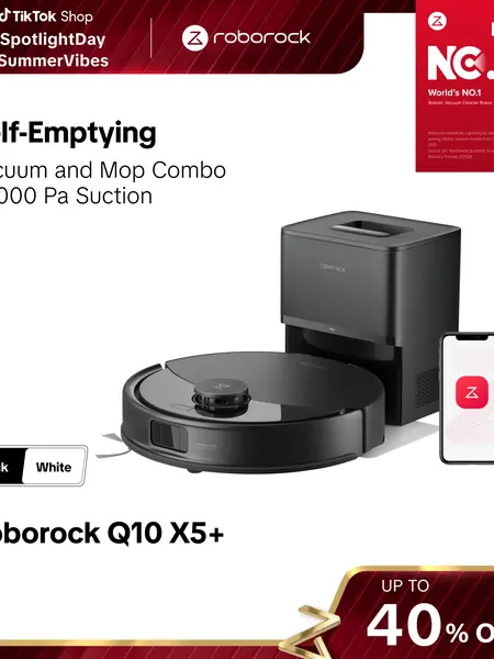 Roborock Q10 X5+ Robot Vacuum and Mop, Self-Emptying, 10,000Pa Suction, Hands-Free Cleaning for up to 7 Weeks, Obstacle Avoidance, LiDAR Navigation, No-Go Zones #DealsForYouDays #fathersdaygift