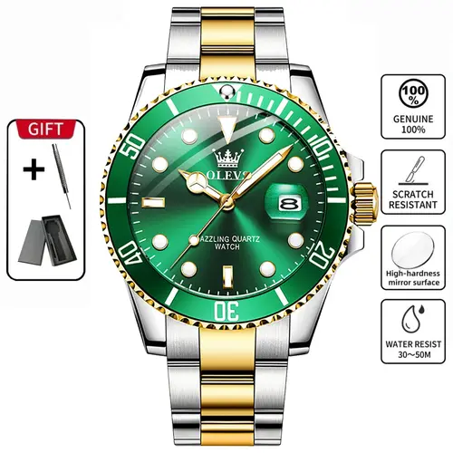 Men's Business Steel Quartz Watch, Round Dial Analog Wristwatch, Luminous Date Display, Waterproof Watch for Party and Daily Use, Birthday Gift with Box