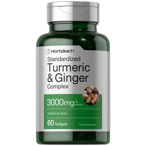 Horbäach Turmeric and Ginger Supplement 3000 mg - 60 Softgel Capsules - Turmeric Curcumin Complex with Black Pepper Extract - Non-GMO, Gluten Free