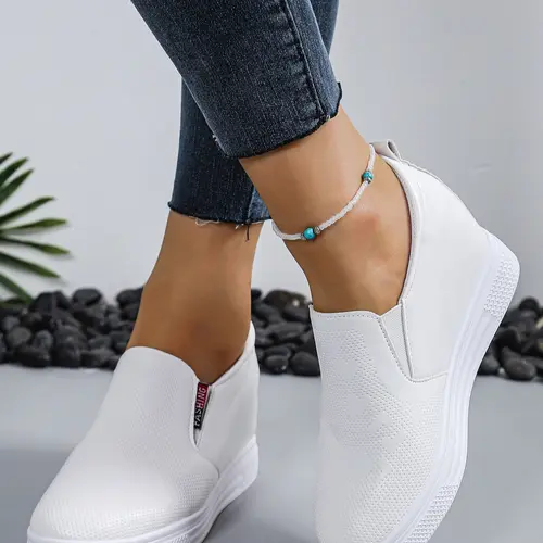 Women's Casual Slip-On High Heel Sneakers with Hidden Wedges, Lightweight Slip Ons, Casual Wear Shoes, Versatile Everyday Style for Chic Comfort, Trendy Shoes, Casual Fashion Shoes, Slip on Footwear
