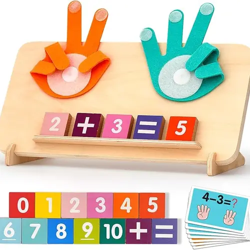 Wooden Math Learning Toy - Colorful Finger Counting Blocks for Youngsters, Educational Math Puzzle Game with Number Recognition & Addition Skills Development