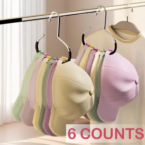 6-Count Stainless Steel Hat Organizer Hangers for Closet - Hanging Home Decor Shelves, Multi-Use Holder for Baseball Caps, Scarves, Holds Heavy Hats