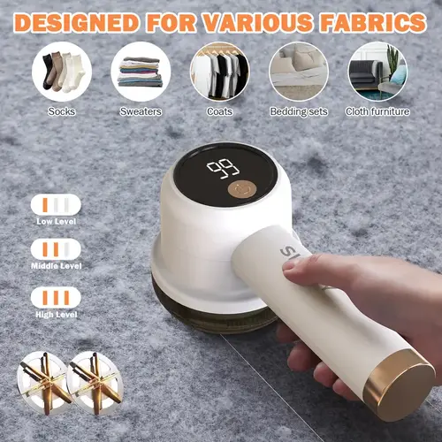 Rechargeable Fabric Shaver with 2 Replaceable Stainless Steel 6-Leaf Blades(1 Free Extra Included) | Lint Remover with 3-Speed Settings &LED Display - Efficient Sweater and Lint Shaver for Clothes, Removing Fuzz, Lint Balls, Pills, and Hairballs. SpringSt