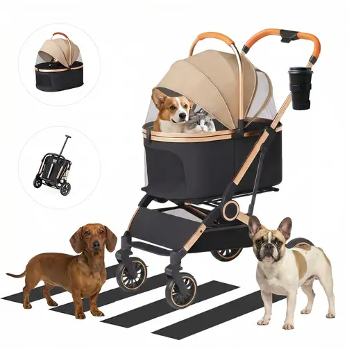 PAWPUBBY Deluxe Foldable Pet Stroller for Dogs & Cats - Breathable Mesh, Storage Compartment,Outdoor Travel Carrier for Walks - Pet Lover Essential, Outside,Deals For Your Days
