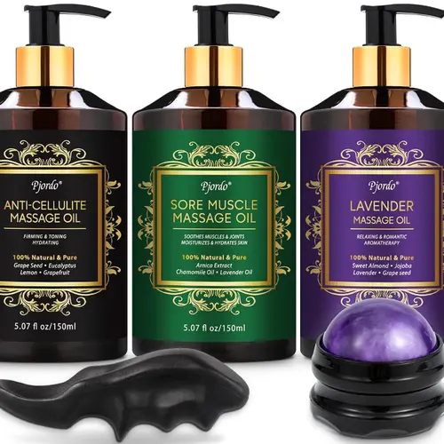 Pjordo Date Night Essential 3 Pack Massage Oil Set with Roller Ball for a Relaxing Spa Experience Thumb Saver and Hydrating Serum for Ultimate Comfort