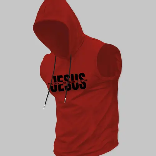 Men's Jesus Print Hooded Tank Top, Regular Fit Casual Sleeveless Hoodie Vest for Summer, Men's Top for Daily Wear, Workout Tank Top, Socks