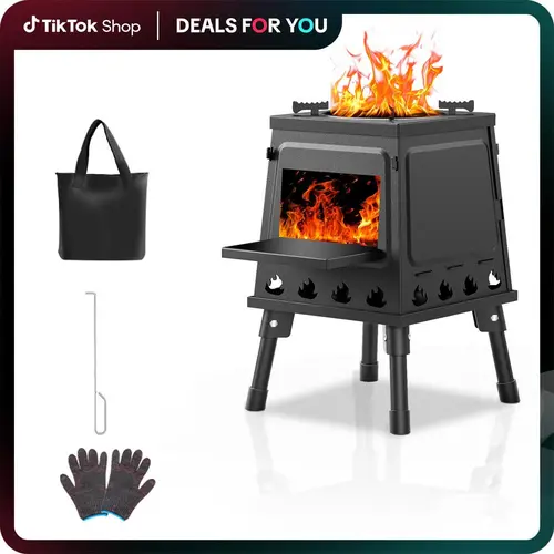 Portable Compact Cast Iron Wood-Burning Camping Cooker - High Heat Output, Efficient Burning Design, Camping Supplies, BBQ Kitchenware, Cook Meals Outdoors for Hiking/Light Outdoor Picnics