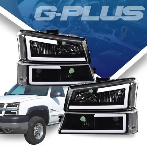 Fit For 03-07 Chevy Silverado Headlights Bumper Headlamps faro,LED DRL Smoked Lens Black Housing Headlights Fit For 2003-2007 Chevy Silverado New G-PLUS