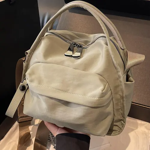 Ladies' elegant solid color shoulder bag, fashionable zipper All Match crossbody bag for daily use, simple solid color, casual trend versatile high-quality commuter shoulder bag, Fabric shoulder bags, Crossbody handbags