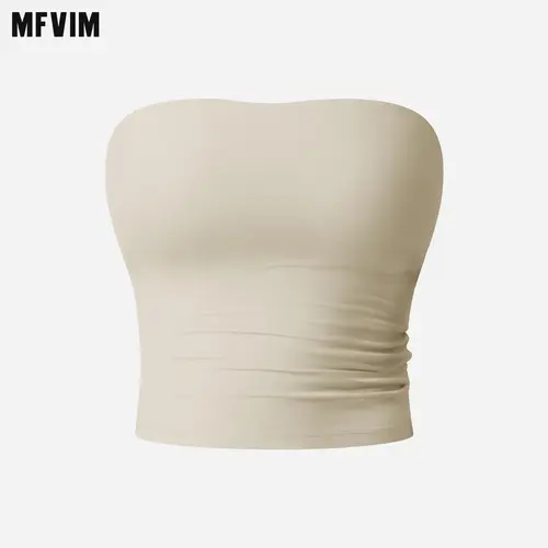 MFVIM Women's Minimalist Short-Sleeved Sleeveless Bustier - Slim-Fitting Ribbed Nylon Smooth Sports Bra for Lady Workout, Black Casual Summer Clothing,summerwins,travel essentials,camping essentials,back to school,back to school haul