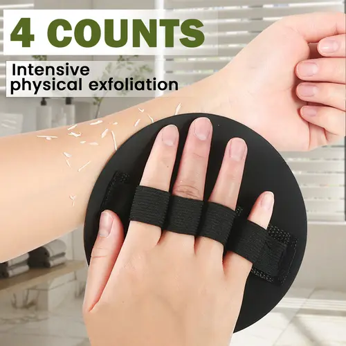 4-Count Premium Natural Rubber Exfoliating Bath Gloves for Home Cleaning - Pain-Free Dead Skin Removal, Grip Design, Fast-Drying, Gentle on Skin, Durable Shower Scrubber with Exfoliating Net Loofah Function, Black Selfcare Gift