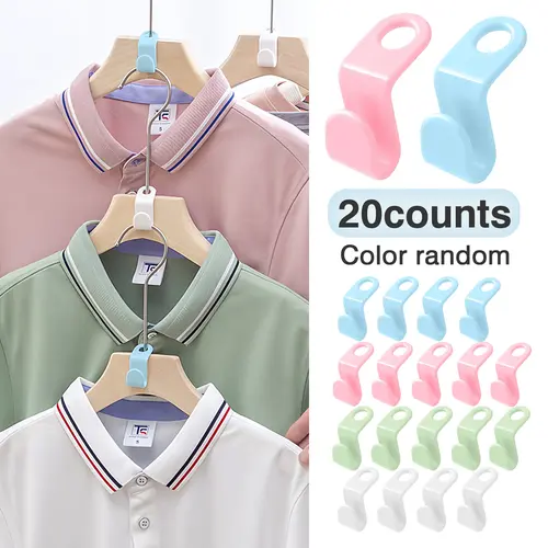 Plastic Hanger Connector Hooks - 20-Count Hanging Organiser Hooks for Home Space Saving, Assorted Random Colors