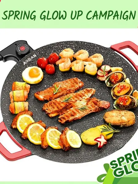 AORAN KITCHEN 1500W Buy one and get six items—includes a complete barbecue gift set.Portable Electric Korean BBQ Grill Indoor Smokeless Non-stick Grill Pan Adjustable Temperature Control Universal Fry Griddle for Home Cooking