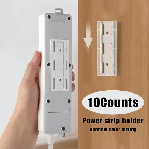 10-Count Socket Organizer Rail, Tear-Off Adhesive Punch-Free Waterproof Mountable Power Strip Holder with 9.5cm x 3.7cm Acrylic Pad, Desktop Cable Management Fixer for Home Use
