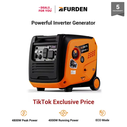 【Ships within 24H】Efurden 4800 Watts Inverter Generator Gas Powered, Portable Generators for Home Use and Camping, with Fuel Gauge and Digital Meter, CO Sensor, RV Ready, Parallel Capable, EPA Compliant