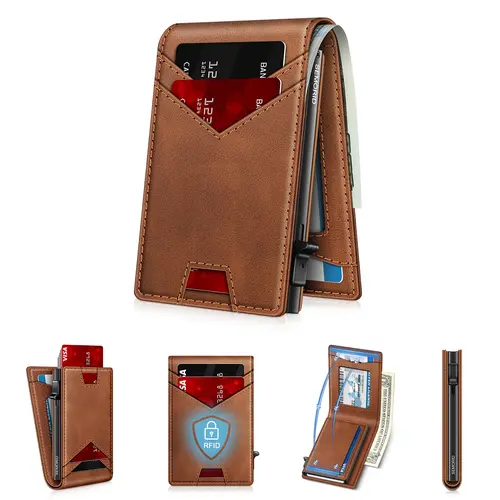 Men's Minimalist RFID Blocking Pop Up Card Holder, Slim Wallet Card Slots Pocket for Daily Use