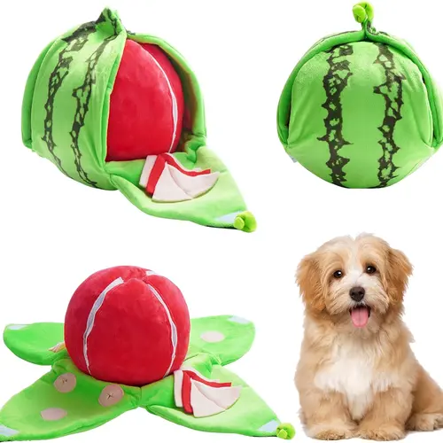 Nocciola 4-in-1 Watermelon Dog Enrichment Toy - 4-Slice Puzzle, 3 Squeaky Slices, Rind Snuffle Mat for Treat Hunting, Interactive Chew & Sensory Chew Tool Plush Toy for All Dog Breeds #backtoschool #sohochic