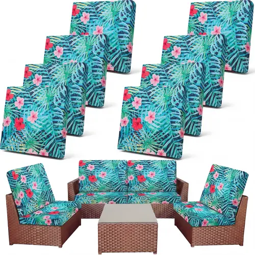 12/8/4Pcs Summer Patio Cushion Covers for Outdoor Patio Furniture & Indoor Sofa Cushions, Elastic Sofa Cover Sofa Slipcover Couch Covers Anti-Slip Sofa Seat Cover Replacement Sets for Summer Patio Decor