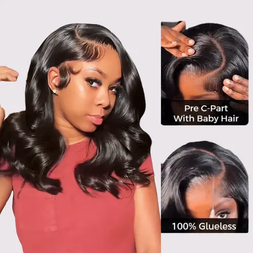 Short Bob Wig 250% Density Pre-Styled Body Wave Left Side Part Layered Cut 6x4.5 Lace Closure Glueless Invisi-Drawstring Human Hair Pre Plucked Natural Hairline Ready To Wear Wig For Women #SummerVibes