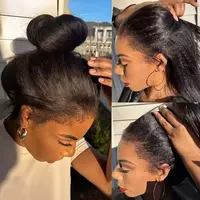 #summerwins Kisslove 360 Lace Wig Kinky Straight 100% Human Hair Newborn Hairline Glueless Pre Cut Lace Pre Bleached Knots Pre Plucked Natural Hairline Invisi-Drawstring Natural Edges Ponytail Updo Styles For Black Women