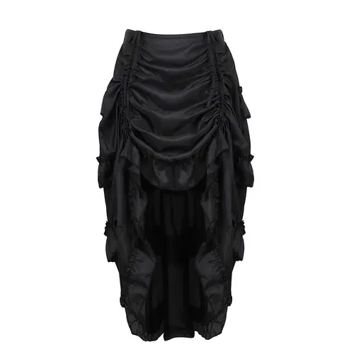Women's Steampunk Victorian Pirate High-Low Ruffle Fitted Skirt - Gothic Aesthetic Style, Halloween Costume Ideas, Gothic Outfit, Steampunk Attire, Womenswear Bottoms 6388-D2, Gothic Halloween Costume Casual Black