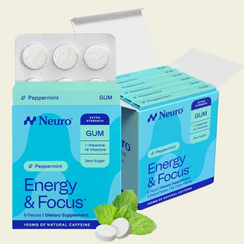 Neuro Peppermint Extra Strength Energy & Focus Gum/Mints - Sugar Free with Natural Caffeine, L-theanine, Vitamin B12 & Vitamin B6