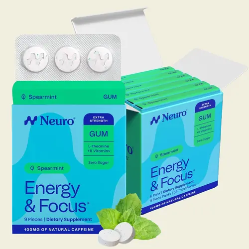 Neuro Spearmint Extra Strength Energy & Focus Gum/Mints - Sugar Free with Natural Caffeine, L-theanine, Vitamin B12 & Vitamin B6