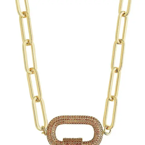 Pave CZ Carabiner Linked Lock Necklace