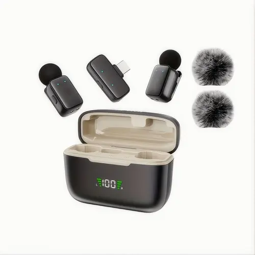 Wireless Lavalier Microphone Lapel Mic, Rechargeable lapel mic, with AI Voice Changing Mode, Smart Noise Cancellation, Chargeable, Portable Charging Case, For iPhone & Android phone, TikTok, YouTube, Vlog, Interview, Podcast