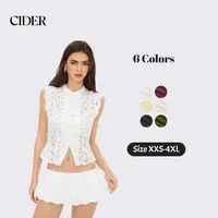 Cider Lace Mandarin Collar Guipure Split Tank Top, Women's Sleeveless Lace Design Vest for Summer Outlook, Urban Chic Summer Fashion SummerWins Womenswear SummerFinds