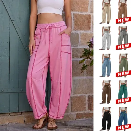 Yeokou Womens Baggy Wide Leg Pants Casual Summer Palazzo Pants Drawstring Waist Lounge Pants with Pockets,summerwins Trouser,back to school shopping