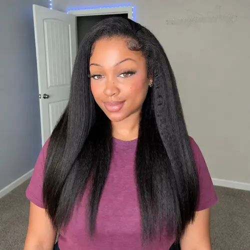 [Wear Go Half Wig] OQ HAIR Kinky Straight Human Hair Half Wig Seamless Flip Over Wig 3 IN 1 Wear Go Drawstring Glueless Wig Invisible Hairline for Beginner Friendly Vacation Hair #DealsForYouDays
