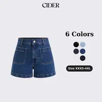 Cider Vintage Summer Denim Shorts for Casual Daily, Elegant High Waisted Short Jeans, Ladies Sailor Patch Pocket Bottoms, Vacation Outfits, Lady Pant