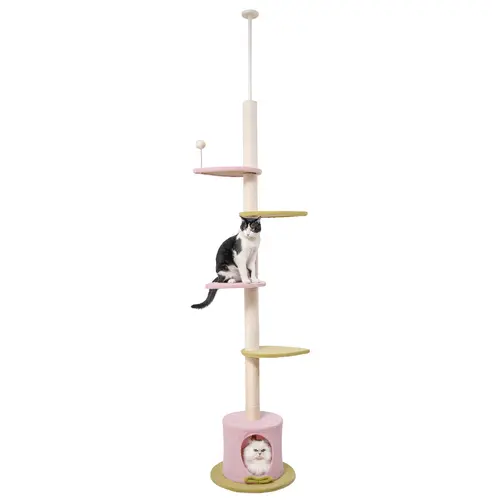 Made4pets 4-in-1 Suction Floor to Ceiling Cat Tower, 95-108 in Adjustable Height, Tall Climbing Tree with Carpet Scratching Post & Mat for Indoor Cats – Creates Safe & Engaging Secure Play/Rest Space, 95-108 Inches, Safe And Engaging Environment