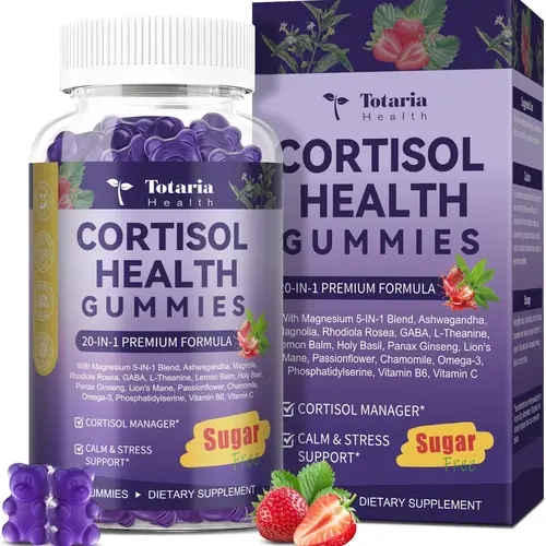 Totaria Health Cortisol Health Gummies 20-in-1 Premium Formula with Ashwagandha Rhodiola Rosea Magnesium Phosphatidylserine for Calm Focus Mood Support Sugar-Free 30 Day Supply