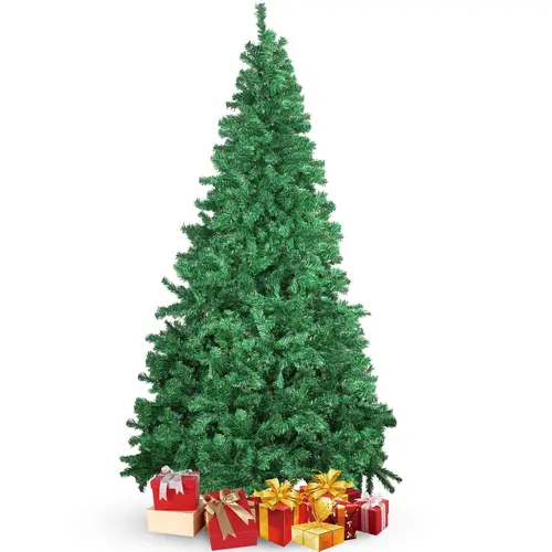 7ft / 8ft Artificial Christmas Tree, Unlit Hinged Xmas Full Tree with 1000 PVC Branch Tips, Foldable Metal Stand, Easy Assembly, Indoor Holiday Party Office Home Store Decor, Green