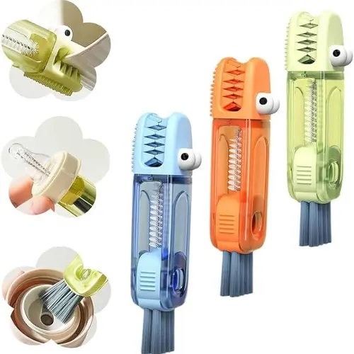 3-Piece 3-in-1 Cup Cleaner Home Care Squeegee - Durable, Flexible Rim Scraper, Micro-Bristle Head, 10s Rinse, Travel Hook, Deep Straw Clean, Shake-Off Gunk, Twist Out Slimy Sip, Universal Cup Fit, Baby Bottle Compatible, Hangs To Dry