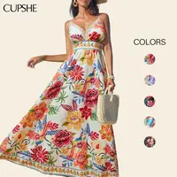 CUPSHE Women's Vibrant Oasis Tropical Maxi Dress - Square Neckline, Sleeveless, Floral Print, Back Zip Closure, Flowy Bohemian Coastal Casual Dress, Casual Boho Soft Boho Clothes for Women,summeroutfits,vacationoutfits,beachoutfits #summerfinds