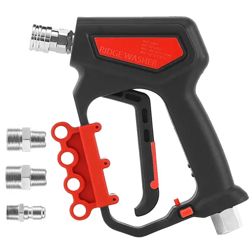 Ridge Washer Heavy Duty Cleaning High Pressure Washer Gun - 5000 PSI, 12 GPM, Nozzle Bracket, 1/4" Quick Connector, 360° Swivel, 3/8'' NPT Thread, M22-14 mm & M22-15 mm Fittings, Car Wash Equipment