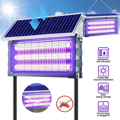 Summerfinds Cordless Electronic Mosquito Zapper, 20W 3-Tube UV High-Power Solar Rechargeable Insect Killer Lamp, ABS+Alloy Waterproof Unit with 6000mAh Battery, Dual-Charging Outdoor Insect Control Kit (29*25.5*7.5 cm, 200 sq ft Mosquito Zone)