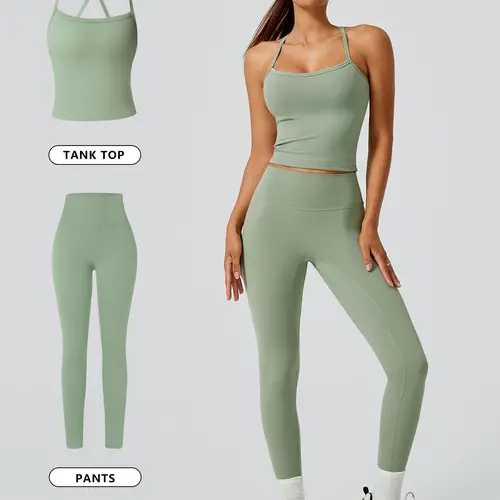 Women's Solid Minimalist Crop Tank Top & High Waist Leggings Fitted Loungewear Outfit Lounge Wear Set, Casual Comfy Soft Breathable for Daily Wear, Ladies Sleepwear for All Seasons, Pajama, Breathable Stylish Pajama